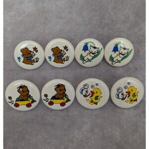 8 Vintage Drawer Pulls Dresser Cabinet Knobs Kids Animal Ceramic